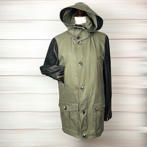 MACKAGE Montreal Zip Front Hooded Jacket with Leather Sleeves Removable Lining M